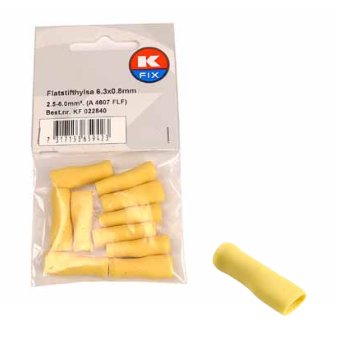 Flatstifthylsa FLF 6,3x0,8mm Gul 10pkt